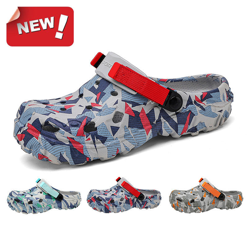 น้ําหนักเบา Anti-SLIP Outdoor Camouflage Hole รองเท้าฤดูร้อน River-Up รองเท้าแตะชายหาด Rainy วันต้องกันน้ํา Breathable รองเท้าแตะ 39-47 ขนาดรองเท้าแตะชาย 2 สวมใส่ EVA น้ําหนักเบา Anti-SLIP Be