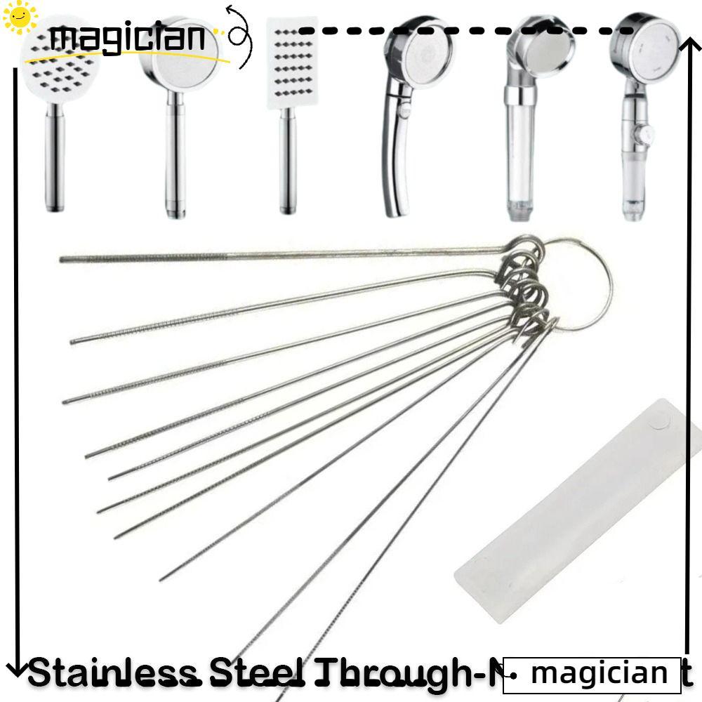 MAGICIAN 10 ชิ้น/กล่องสแตนเลสผ่านเข็ม, 0.4-1.6 มม.เครื่องมือทําความสะอาดฝักบัวสแตนเลสเข็มแปรงชุด,หัวฝักบัว Dredge เชื่อมไฟฉายผ่าน-เข็ม