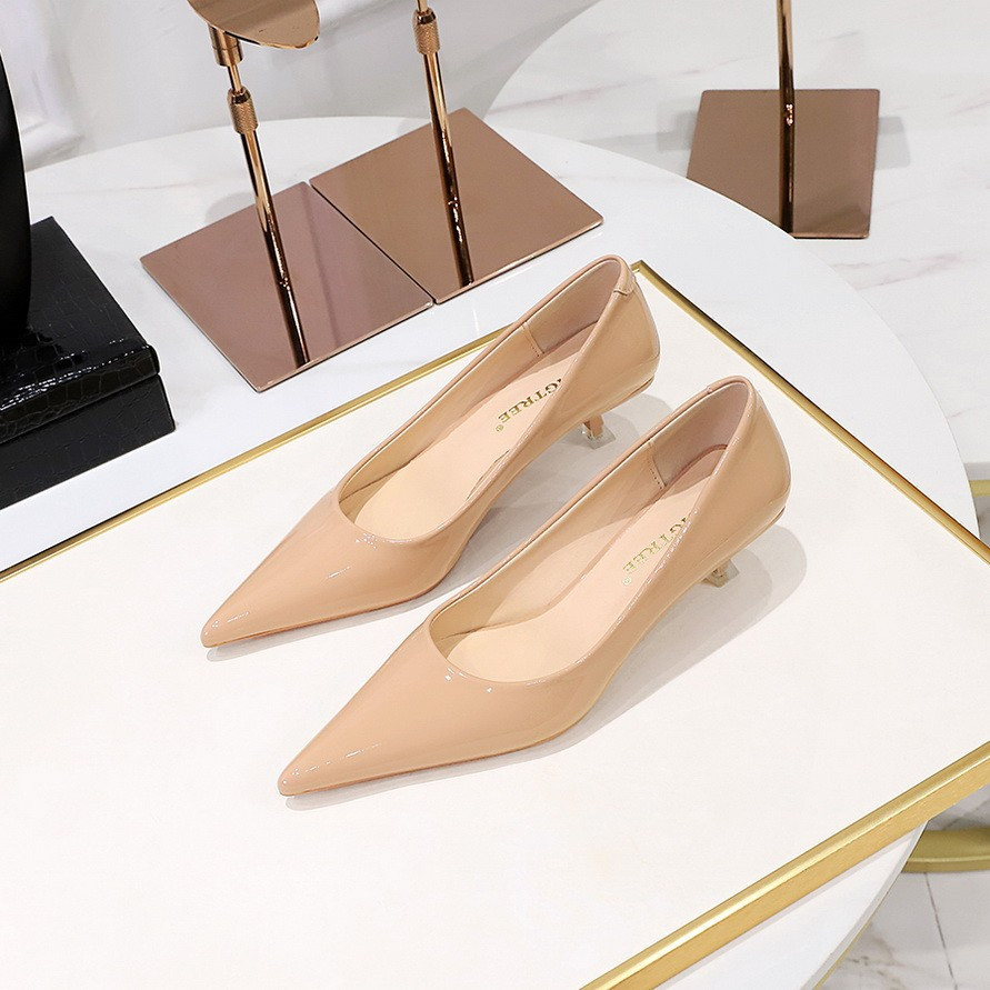 BIGTREE Fashion Simple Low-Heel Womens Shoes Shiny Professional High Heels 4CM