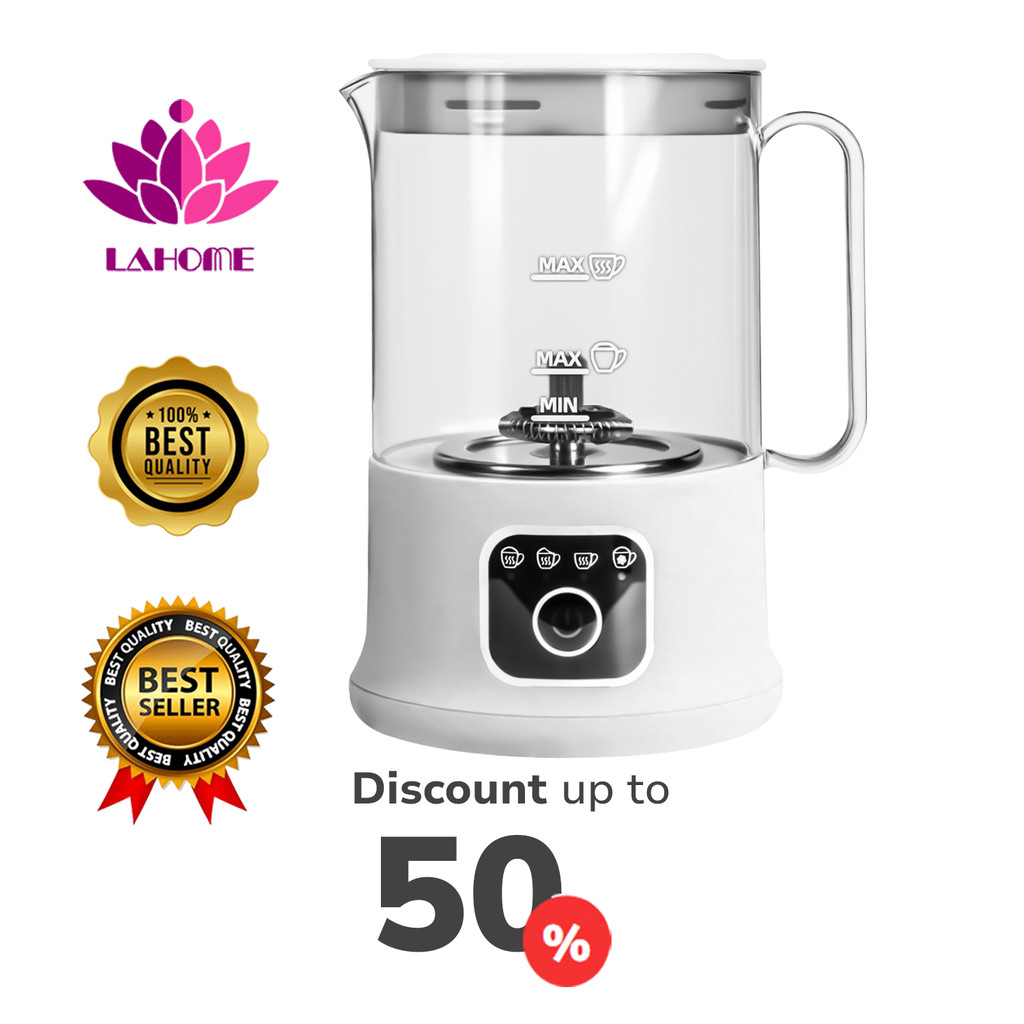 LAHOME 4-in-1 เครื่องตีฟองนมไฟฟ้า เครื่องทำฟองนมอัตโนมัติ ตีฟองนม ทำโฟม ร้อนและเย็น Smart Touch Electric Milk Frother