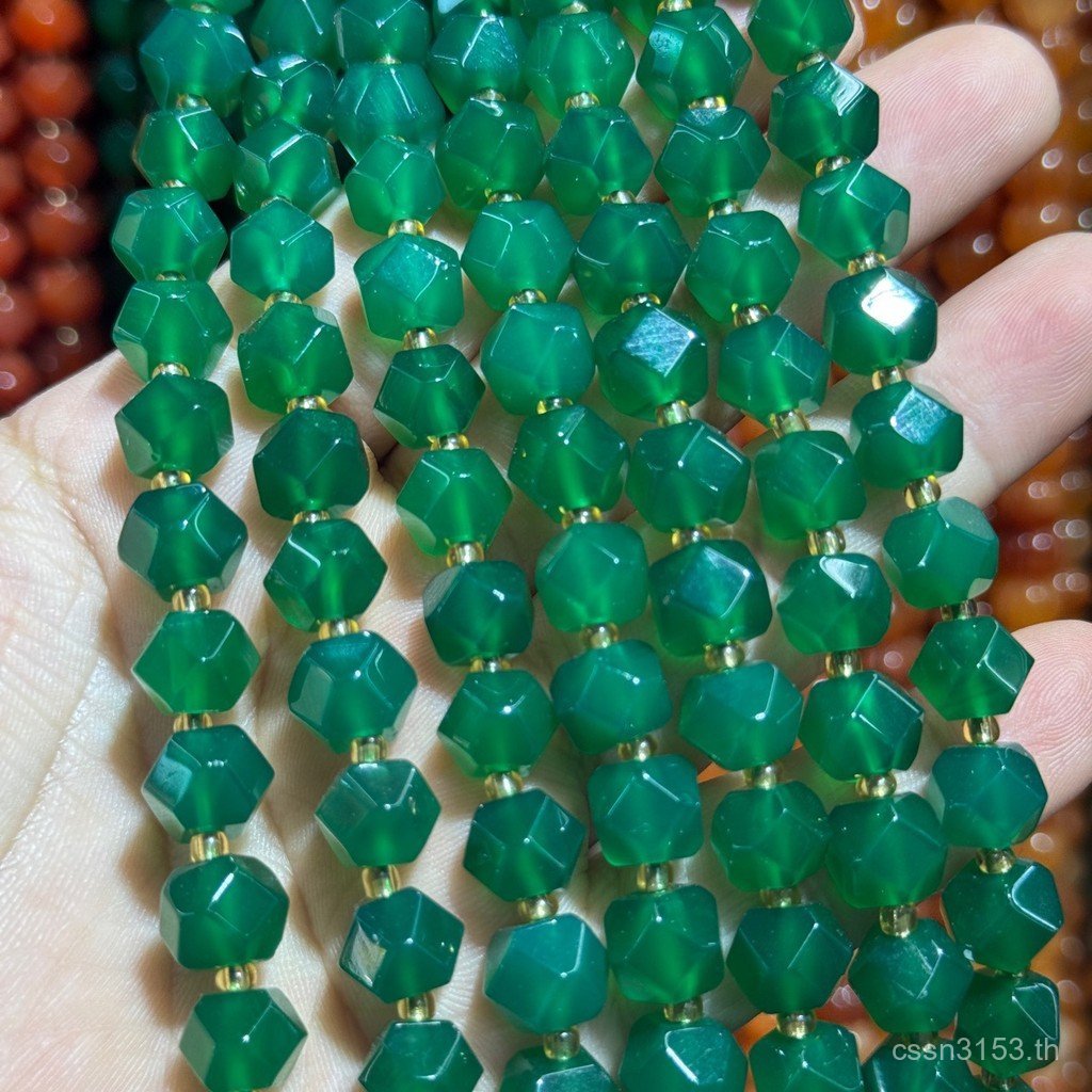 T Tang แปดเหลี่ยม 38c * ลูกปัดหลวมอาเกตสีเขียว 9 มม. ผลิตภัณฑ์กึ่งสําเร็จรูป/m838 ชิ้น PQ8A