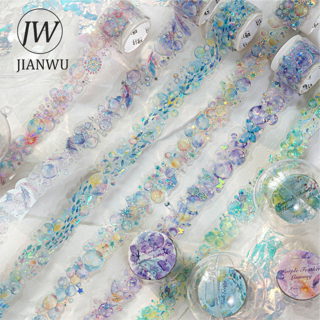JIANWU ลอย Light Dream Series Vintage ฟองที่มีสีสันภูมิทัศน์วัสดุ Collage PET เทป Creative DIY Journal เครื่องเขียน