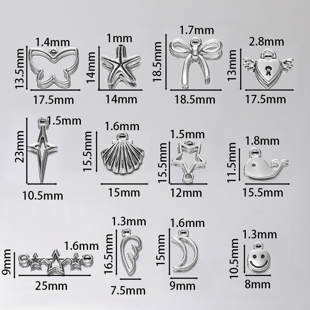 ST.KUNKKA โลหะผสมสังกะสีจี้Y2Kสไตล์เกาหลีสีเงินรูปดาวโบว์ หัวใจปีกนกน่ารักๆจี้ห้อยพวงกุญแจอะไหล่เครื่องประดับ DIY - รูปที่ 2