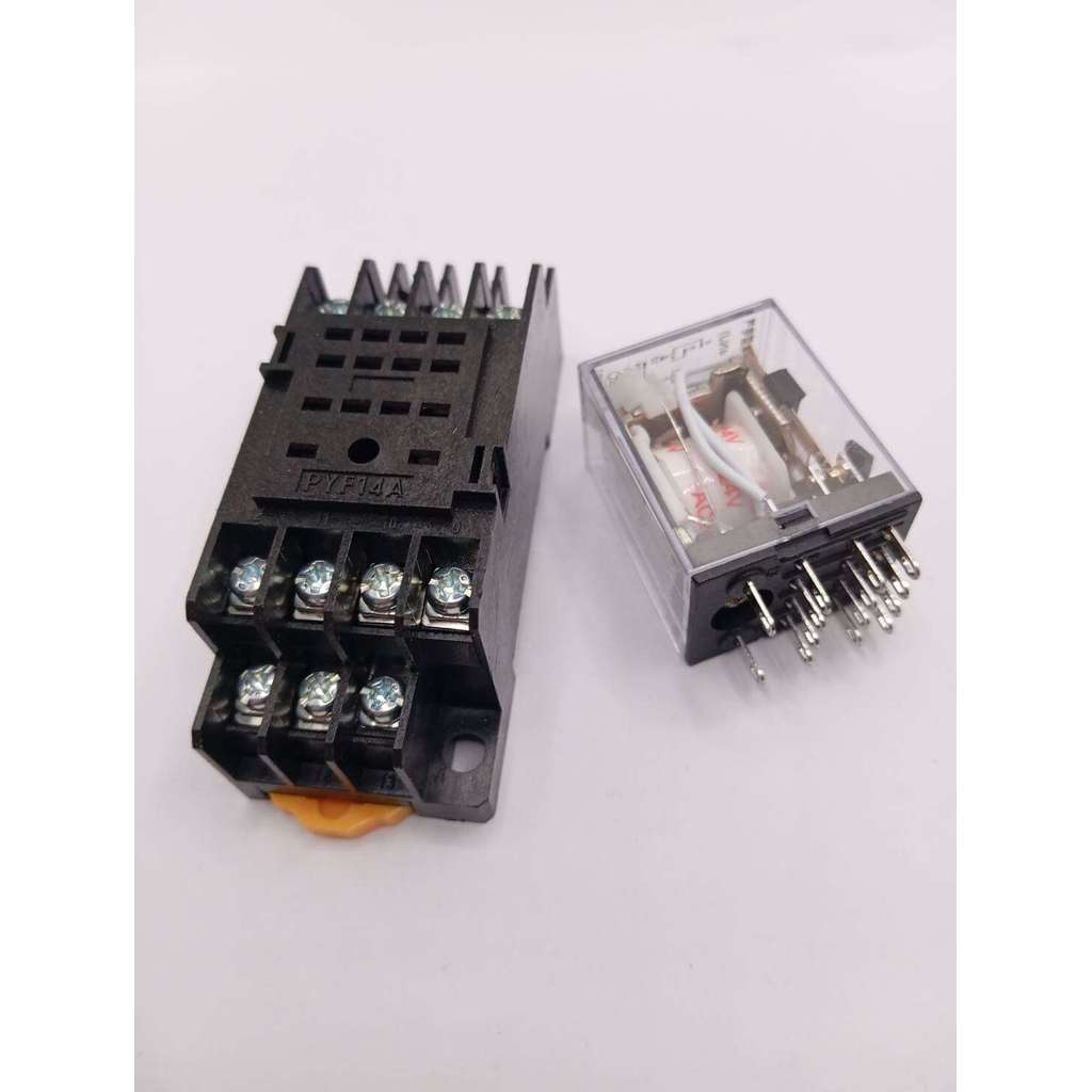 HH54P (หรือ MY4NJ) พร้อมฐานซ็อกเก็ต PYF14A MY4N 12V 24V 48V 110V 220V DC,AC มีขายทั้งชุด มีประกัน