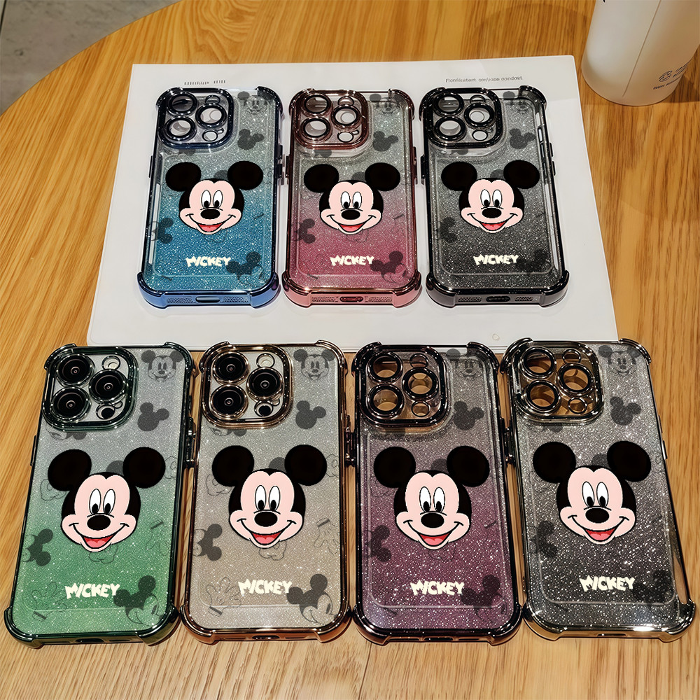 ของมาใหม่ เคสมือถือรุ่น17 การ์ตูน หนูมิกกี้ เคสสี่มุม การ์ดกลิตเตอร์ For IPhone 17 15 16Pro MAX 13 14 11 12 7/8PLUS XRXS
