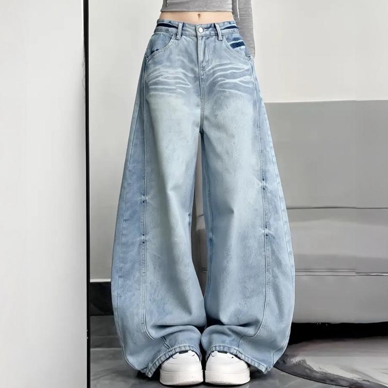 #733 (XS-6XL) jinjeans กางเกงยีนส์ทรงบาเรล baggy กางเกงสาวอวบ กระบอกใหญ่ ขากว้าง