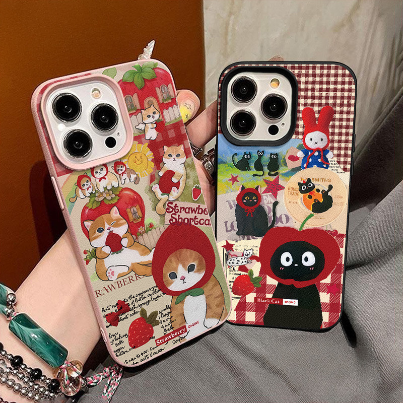 เคสไอโฟน 13 สำหรับ IPhone 17 AIR 15 13 16 11 12 14 Pro Max 7 15 8 14 16 Plus SE XS X Max ลูกแมวการ์ตูน ลายลิ้นจี่สุดเก๋
