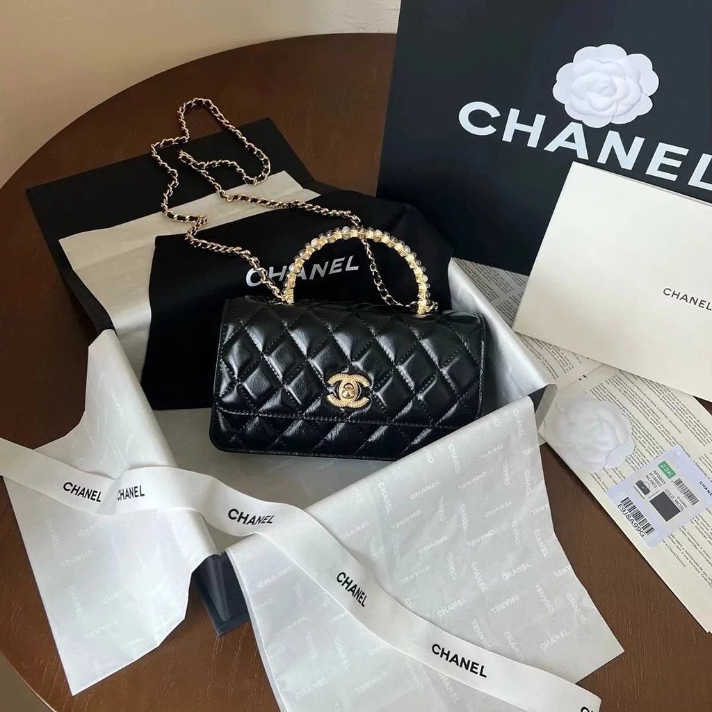 24p Oil Wax Cowhide Pearl Handle Organ woc Chain Diagonal Bag