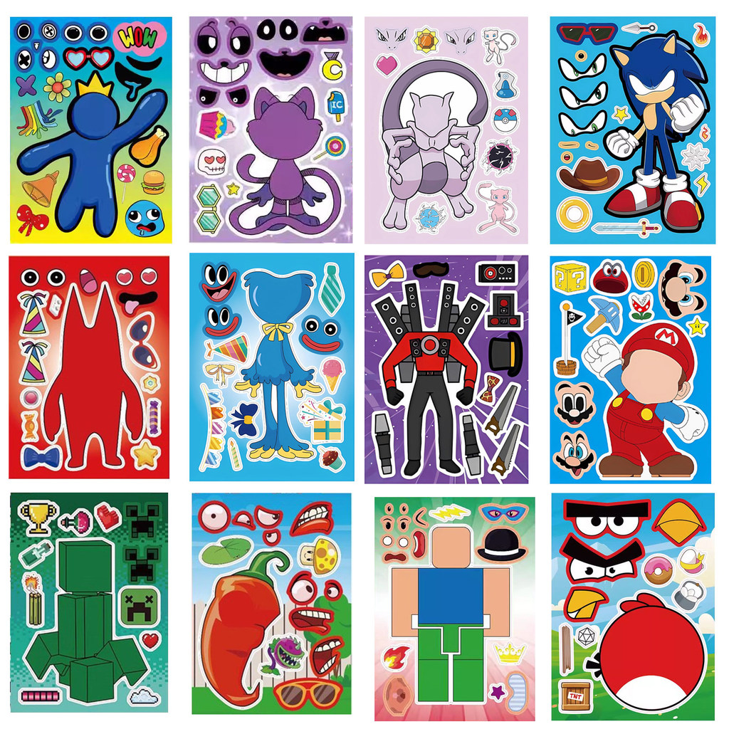 8PCS การ์ตูน Minecraft/Skibidi ห้องน้ํา/พืช Vs. สติกเกอร์ปริศนาซอมบี้ของเล่นเด็กเกมทํามือคอลเลกชันสติกเกอร์ใบหน้า