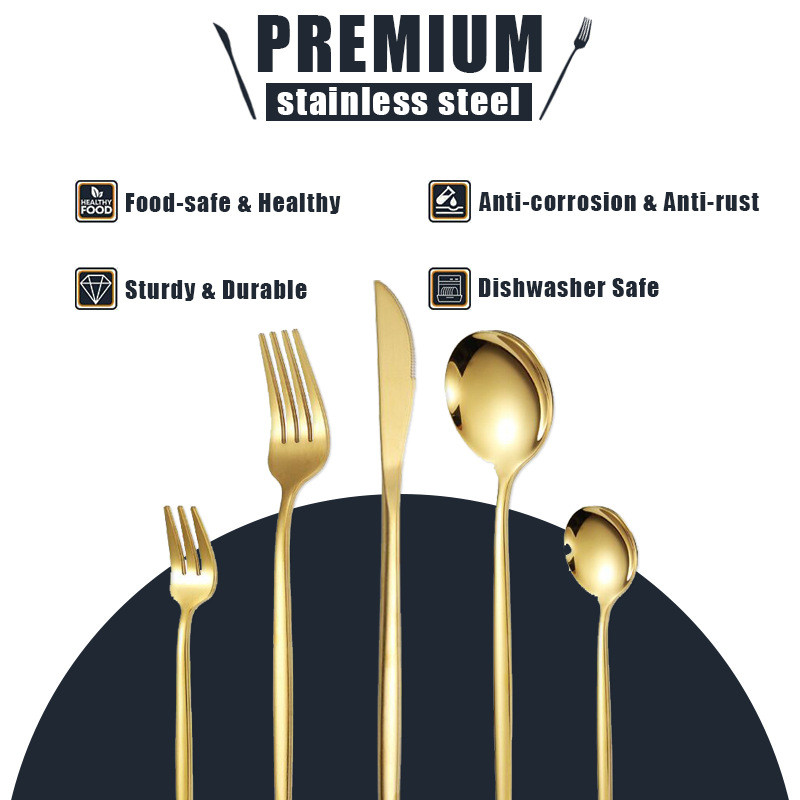 พร้อมสต็อก เร็ว การส่งสินค้า บนโต๊ะอาหารสแตนเลสชุดช้อนส้อมสเต็กช้อนส้อม6เสิร์ฟบนโต๊ะอาหารอาหารตะวันตกมีดสเต็กช้อนความรู้สึกระดับไฮเอนด์ของขวัญในครั - รูปที่ 3