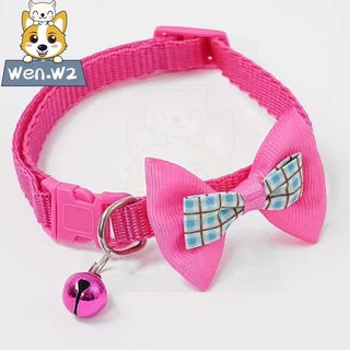 wen.W2 ปลอกคอแมว-น้องหมา แบบตาหมากรุกผูกโบว์ น่ารัก สุดคลาสสิก