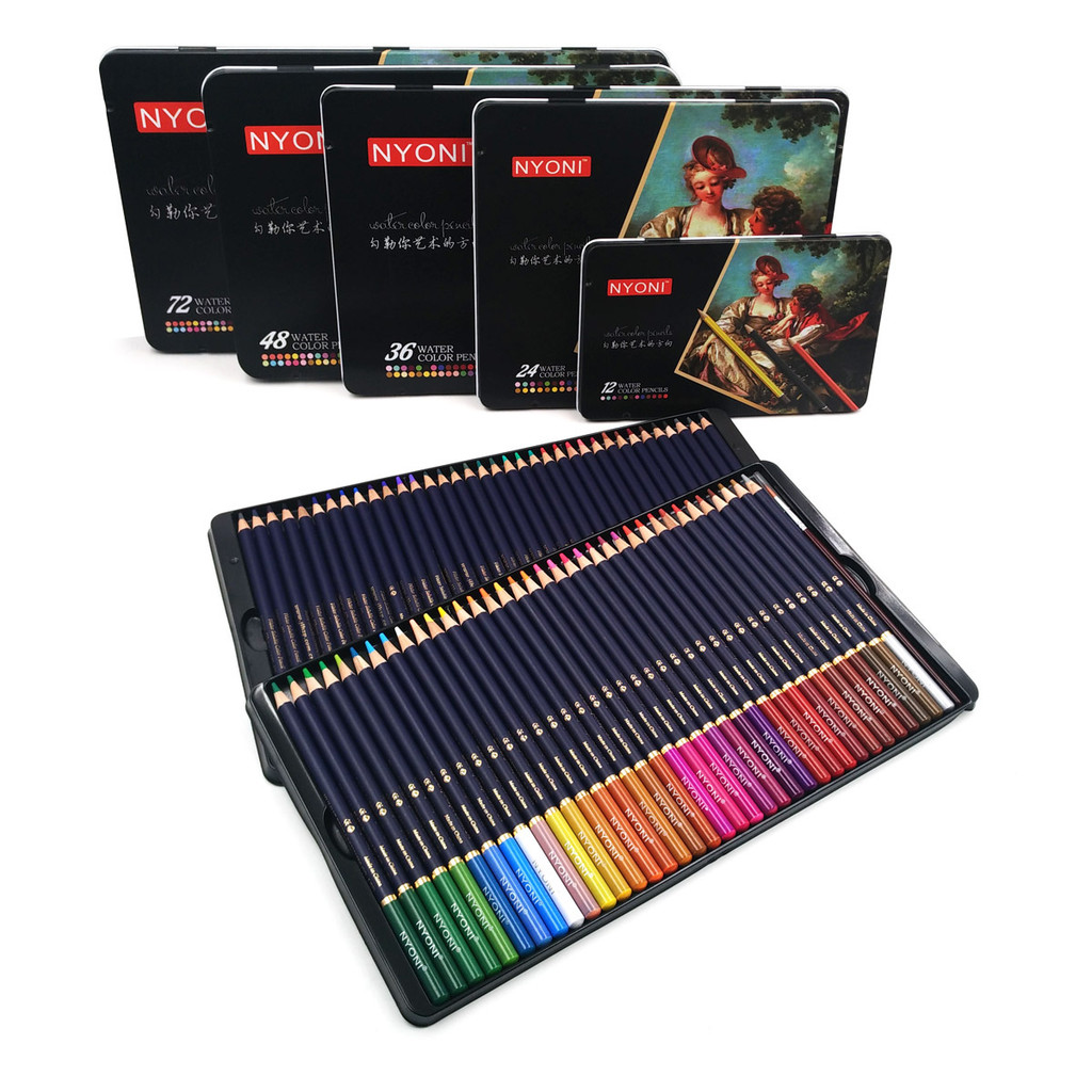 NYONI NYONI ดินสอสี 100 สีที่ละลายน้ําได้สีตะกั่ว 72 สี Professional Graffiti มือวาดเล็บสีตะกั่ว
