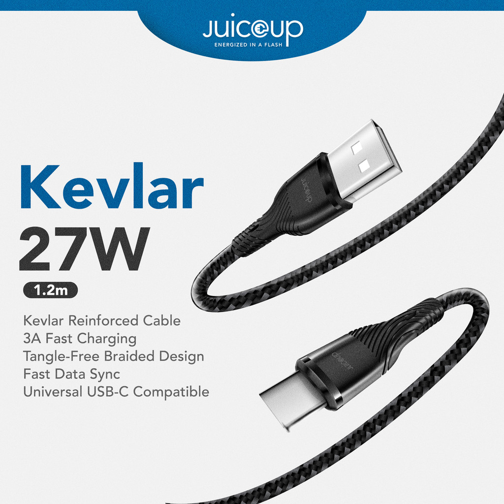 Juice Up Kevlar 27W USB-A to Type C สายถักชาร์จเร็ว (1.2M) / สายถักเสริมเคฟล่าร์ / น้ําหนักเบาและพกพ