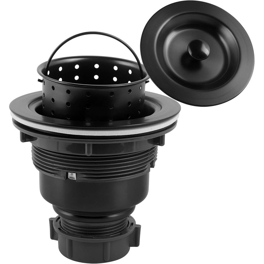 LQS Kitchen Sink Drain Assembly, Kitchen Sink Strainer with Deep Removable Waste Basket, Stainless S