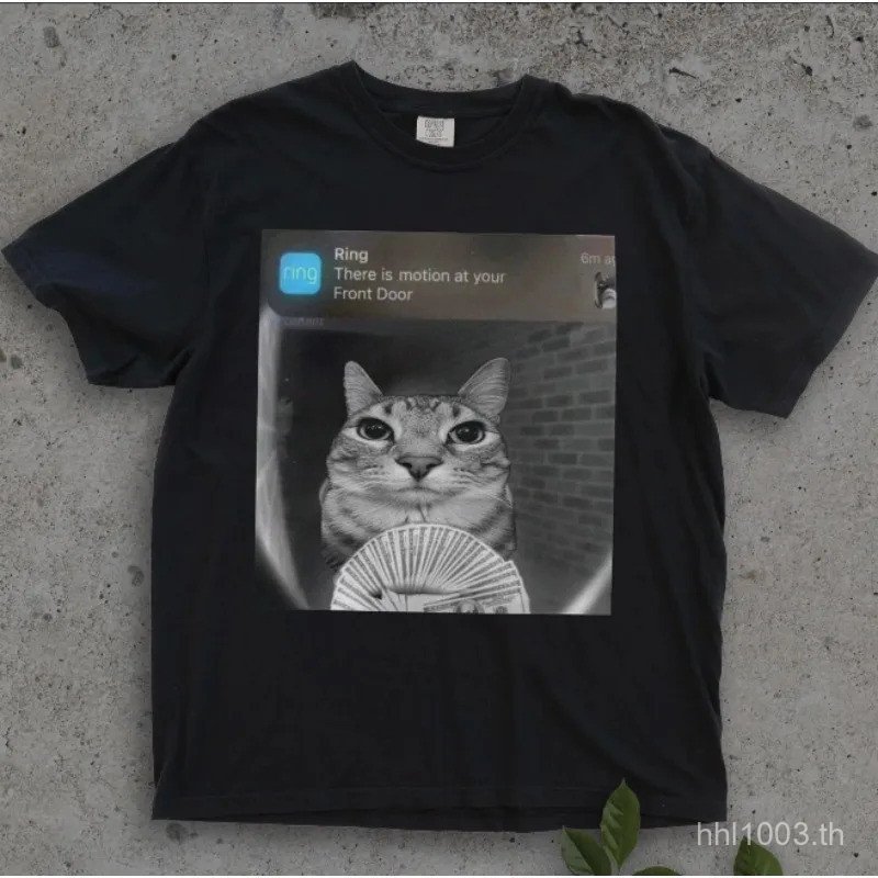 แหวน Cat Movement Meme เสื้อแมวตลกล้อเลียน Tees แมวตลก Cat Meme Meme เสื้อ Shitpost เสื้อ Silly ผ้าฝ