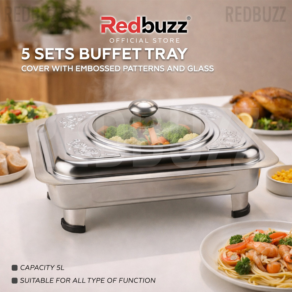 REDBUZZ 5 ชุด 34x28 BUFFET EMBOSSED / BUFFET TRAY SET / BUFFET FOOD TRAY /FOOD PAN KENDURI SET/ Beka