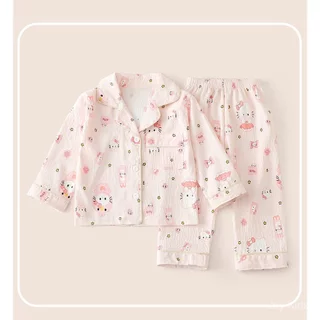 🚚 จัดส่งจากกรุงเทพฯ ✨JoyKids✨ 90-160cm ชุดนอนเด็กแขนยาวผ้าฝ้ายนุ่มสีสดใสสวมใส่ได้ทั้งในและนอกบ้าน2026ฤดูใบไม้ผลิแฟชั่นเกาหลีใส่สบายชุดเด็กเล็กลายน่ารักสุดเก๋ชุดนอนเด็กสุดหวาน