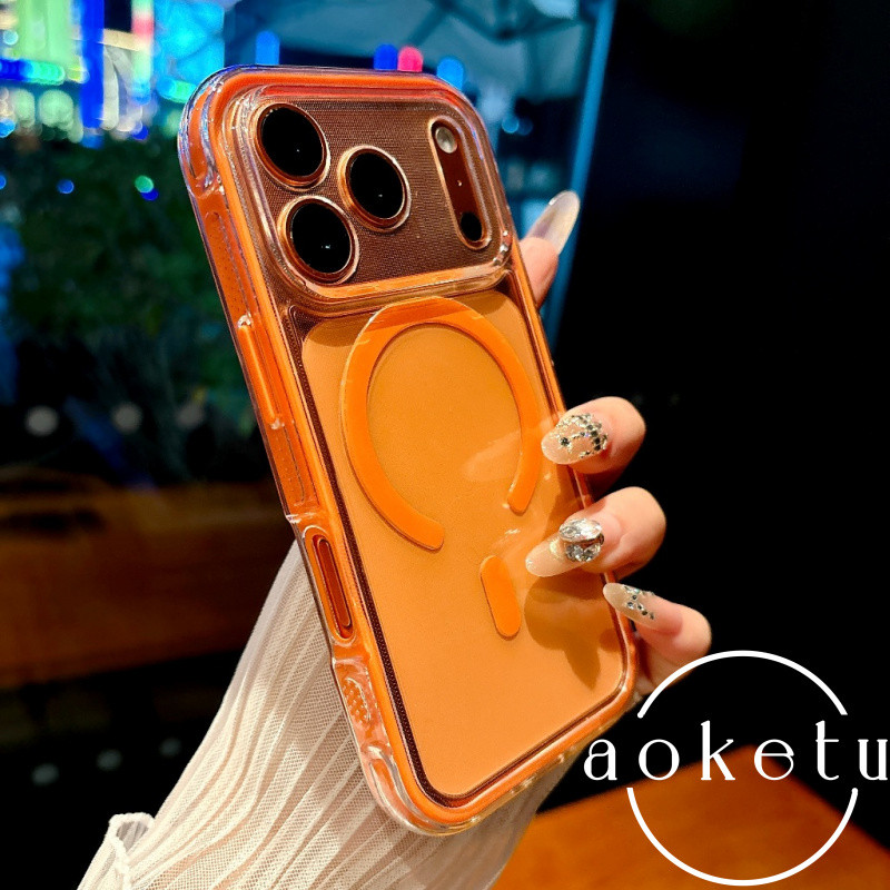 เคสโทรศัพท์แม่เหล็กขอบสี 2-ใน-1 สีสันสดใสเหมาะสําหรับ ไอโฟน 13 14 15 16 17 มือโปร สูงสุด ถุงลมนิรภัยหนาป้องกันการตกโปร่งใสเต็มปก
