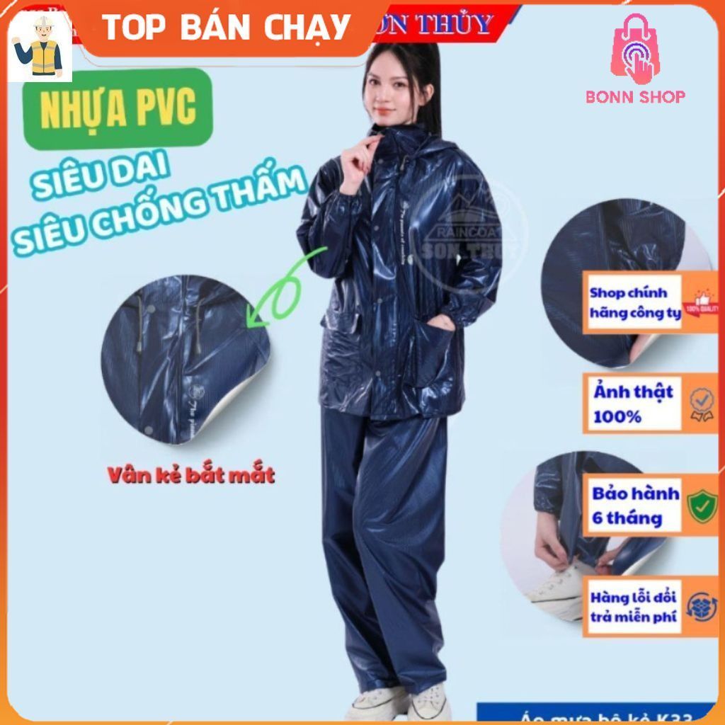 K33_เสื้อกันฝน PVC สไตล์ใหม่ K33 Son Thuy, Super tough, Super กันน้ํา, dobaoholaodonghn