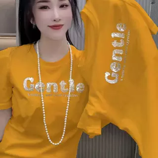 เสื้อยืดแขนสั้นผ้าฝ้ายแท้ หนักและเงา ประดับพลอยเทียม สำหรับผู้หญิง ขายดีของดาราอินเทอร์เน็ต แจ๊กเก็ตซ่อนพุง เสื้อยืดเร