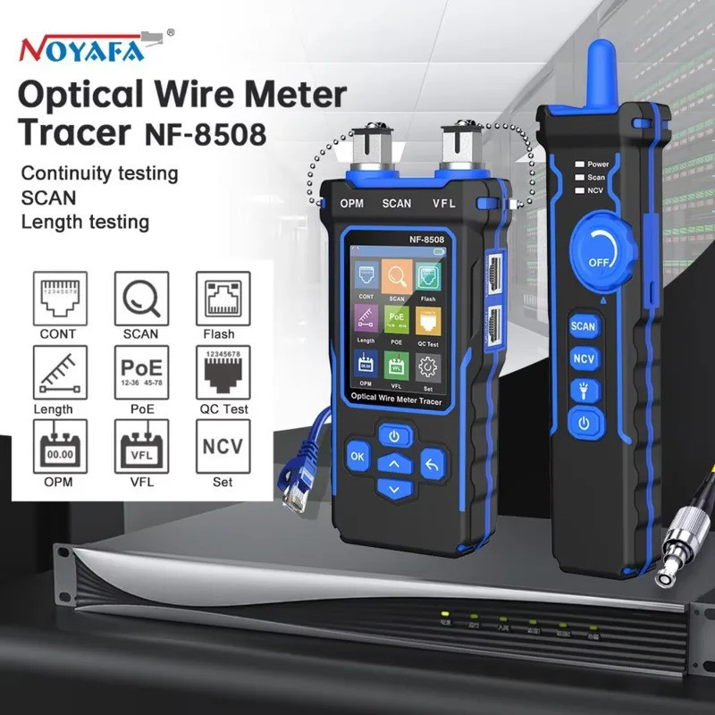 NOYAFA NF-8508 เครื่องทดสอบสายเคเบิลเครือข่าย LCD ดิจิตอลเครือข่ายแบบชาร์จไฟได้ Line Finder ตัวติดตา