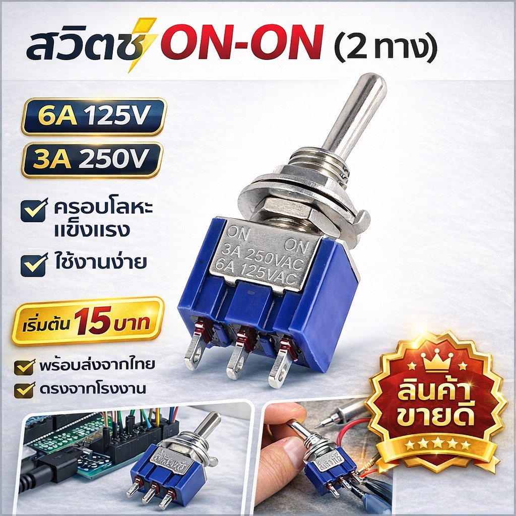 💥ETEN สวิตช์คันโยก 2 ขา รุ่น มินิ 2 ทาง ON-ON 3A 250V Toggle Switch 2 Screw ใช้กับพัดลม หลอด