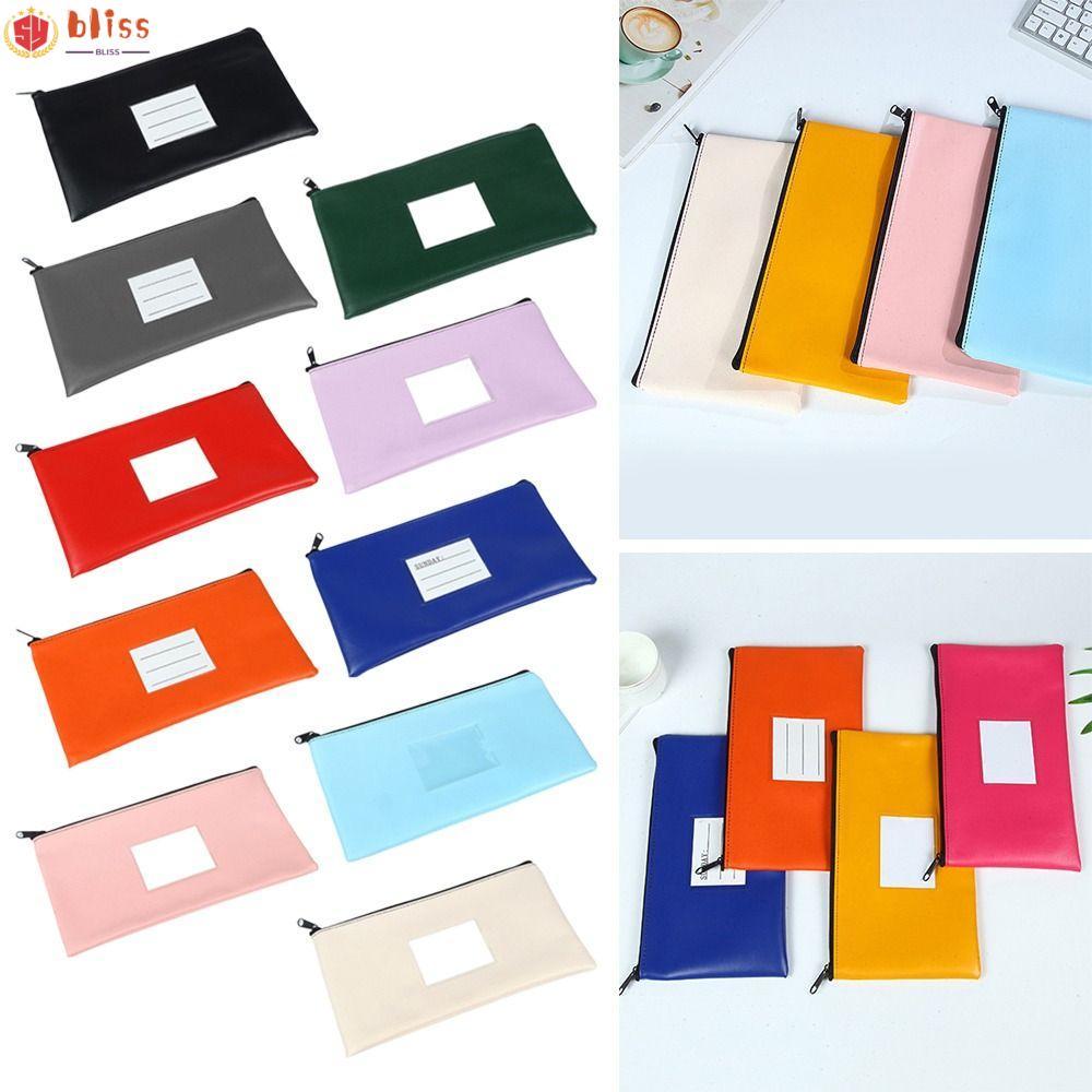 BLLISS Bank Bag, Leather With Zipper Bank Deposit Bag, Bank Money Bag Pouch With Label Wallet Cash M