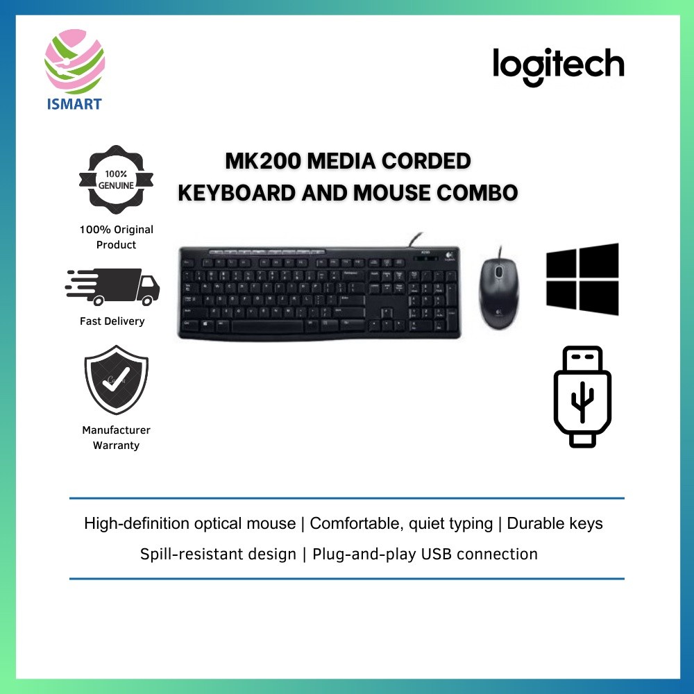 LOGITECH MK200 MEDIA CORD คีย์บอร์ดและเมาส์ COMBO