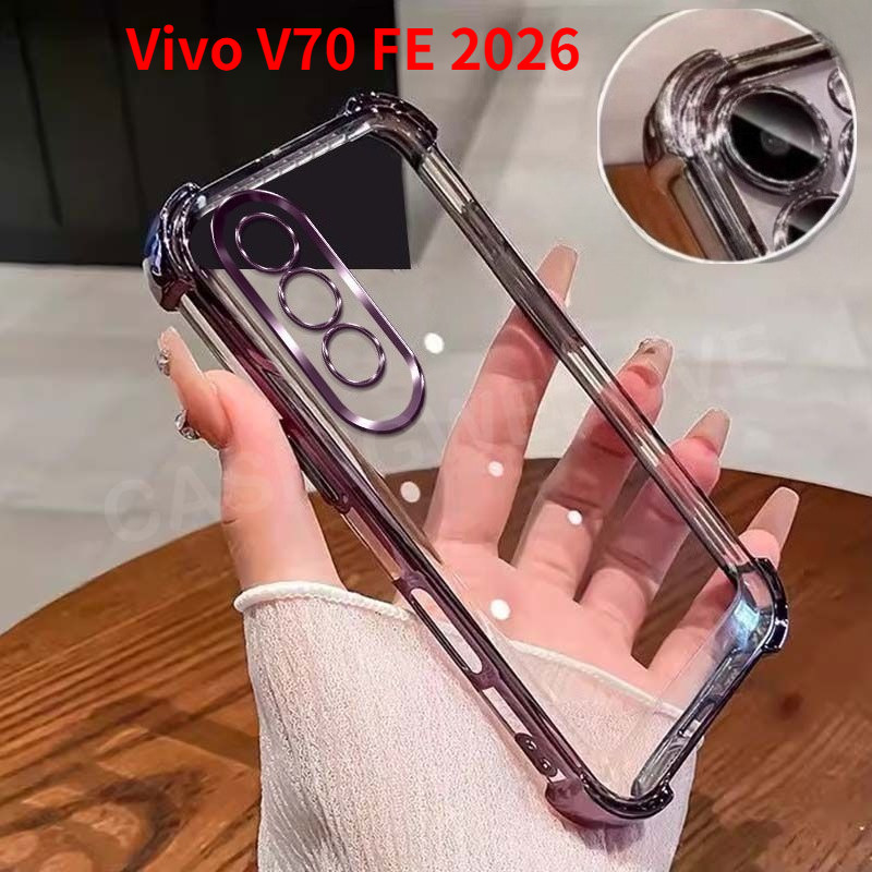 ปลอกสําหรับ Vivo V70 FE V70 Lite Elite 4G 5G 2026Transparent กันกระแทกปกหลังซิลิโคนสี่มุมถุงลมนิรภัยเคสโทรศัพท์