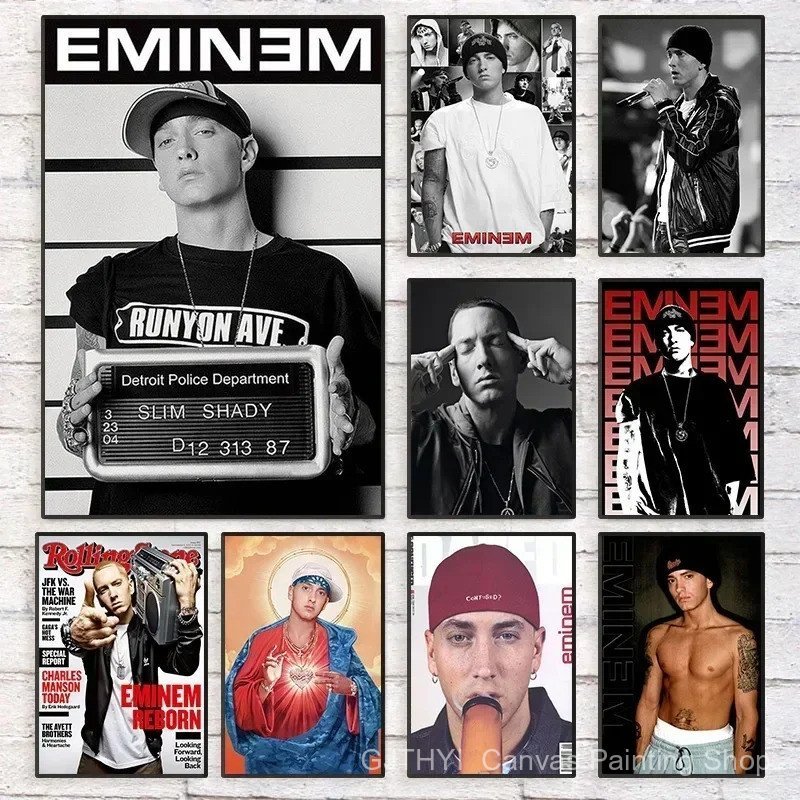 H0EJ Eminem โปสเตอร์พิมพ์ผ้าใบ Wall Art เพลง Star Decor สําหรับห้องนอนตกแต่งบ้าน