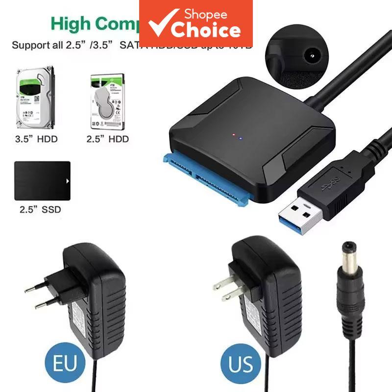 สายแปลง USB 3.0 เป็น SATA 3.5 อะแดปเตอร์ฮาร์ดดิสก์ไดรฟ์ SATA III สําหรับฮาร์ดดิสก์ไดรฟ์ SSD ขนาด 2.5 นิ้ว พร้อมอะแดปเตอร์ไฟ 12V/2A