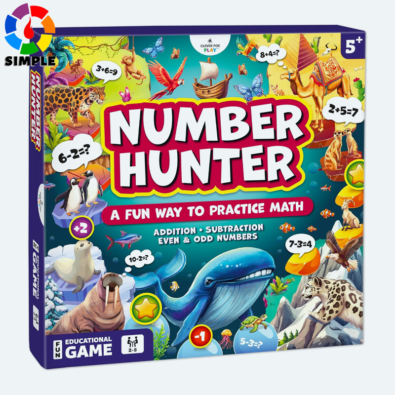 Number Hunter Math Board Game – Addition & Subtraction Games for Kids Ages 4-8 – Fun Educational STE