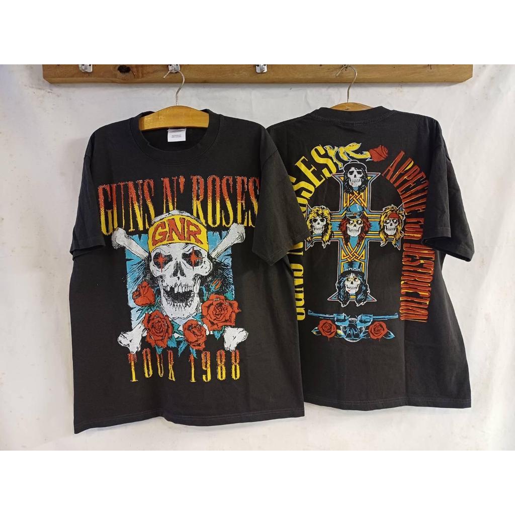 เสื้อลาย กันแอนโรส GNR Skull Roses  ลายร็อค  (ป้าย Henes)
