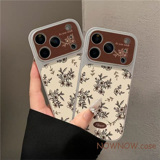 สําหรับ IPhone 17 16 15 14 Plus 13 12 11 Pro Max X XR XS Max สีน้ําตาลดอกไม้พรีเมี่ยมเงินหนังเคสโทรศัพท์ปกอ่อน