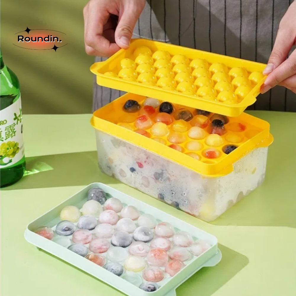 ROUNDIN Ice Grid Mold, Round with Scoop Ice Cube Tray, Creative Silicone Storage Box drink Sphere Mo