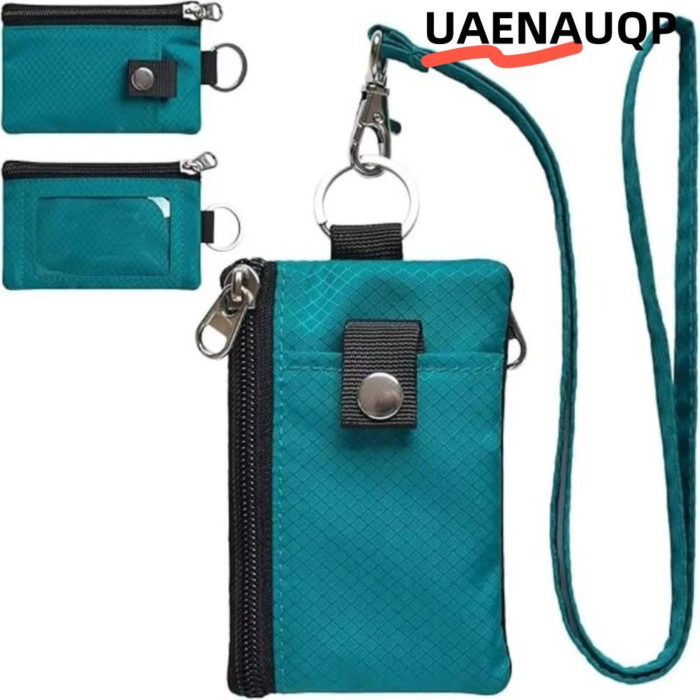 UAENAUQP RFID Blocking Wallet, Lanyard พวงกุญแจ Slim Design ID Window Wallet, มัลติฟังก์ชั่นซิปกันน้