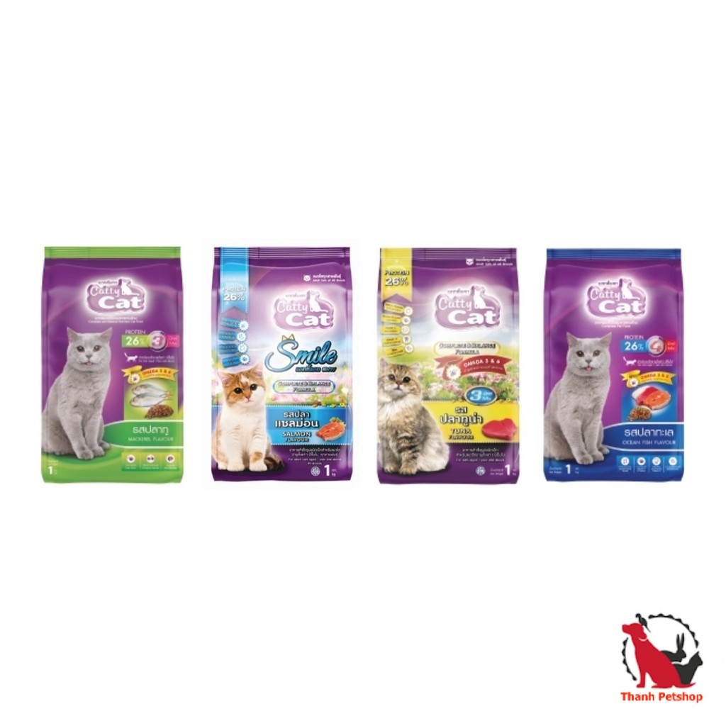 1 / 3 ถุง อาหารแมว Catty Cat (แคทตี้ แคท) โปรตีนสูง บำรุงขน เสริมโอเมก้า ขนาด 1 Kg.