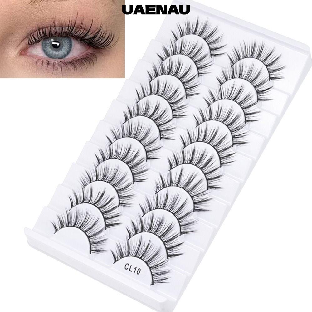 UAENAU 10 คู่ขนตาปลอม, Handmade Natrual Long Faux Mink Lash, ความงาม Cruelty-free Full Strip Eye เครื่องมือแต่งหน้า Eye Lash Extension
