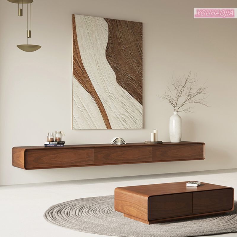 Solid wood wall mounted TV cabinet coffee table combination