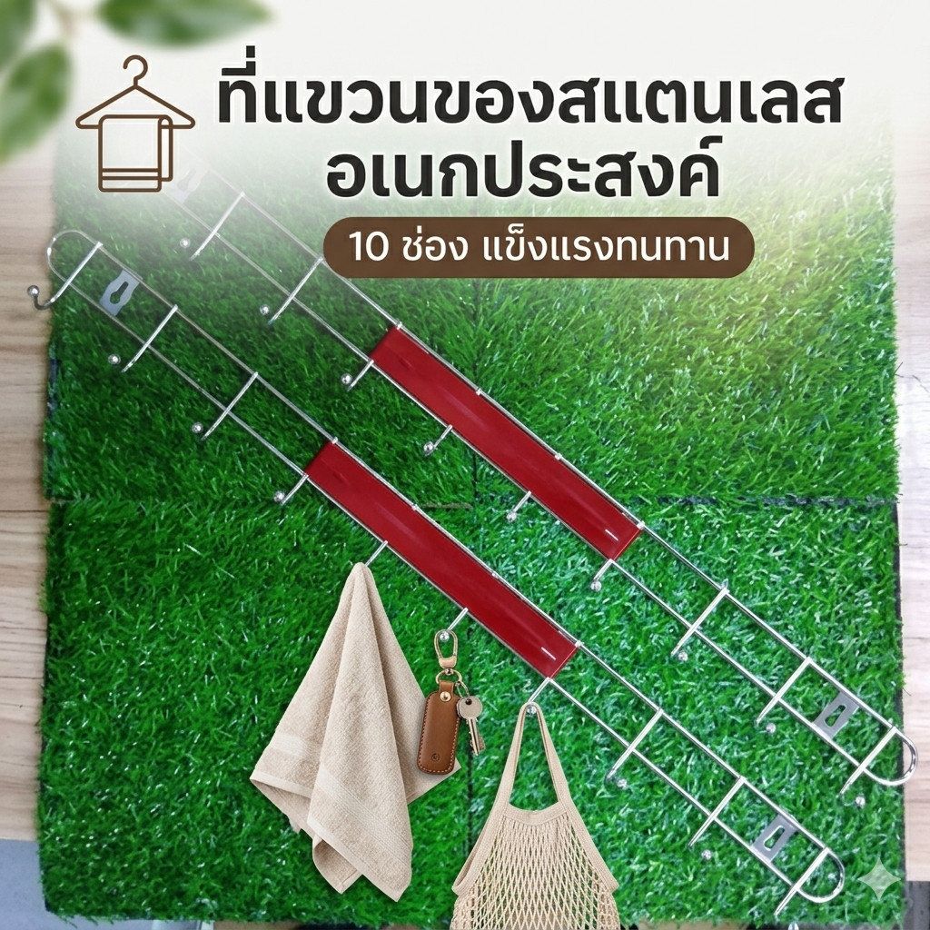 ที่แขวนผ้า 10 ช่อง ราวแขวนของ ที่แขวนของสแตนเลส ราวแขวน (DBY054)​