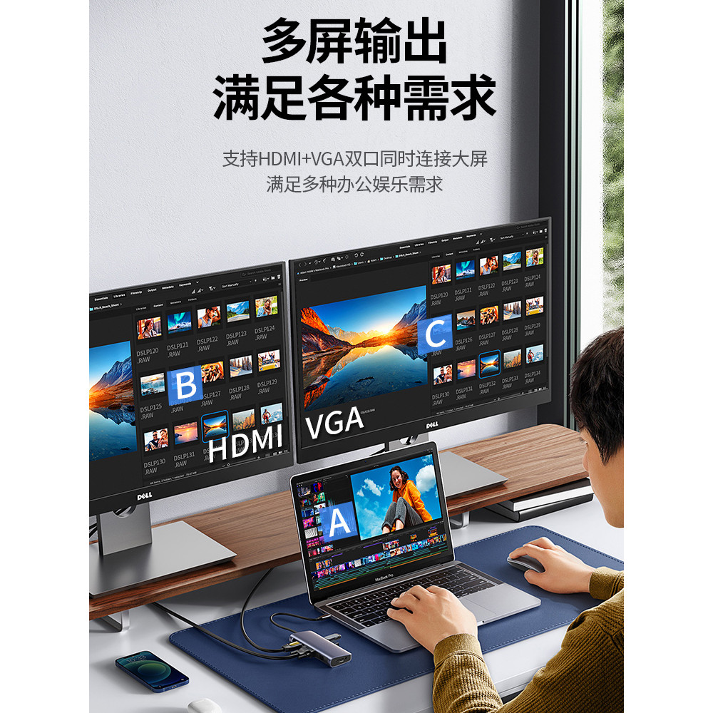 Docking Station typec อะแดปเตอร์ VGA สายเคเบิลเครือข่ายอินเทอร์เฟซตัวแปลงคอมพิวเตอร์ HDTV เหมาะสําหร