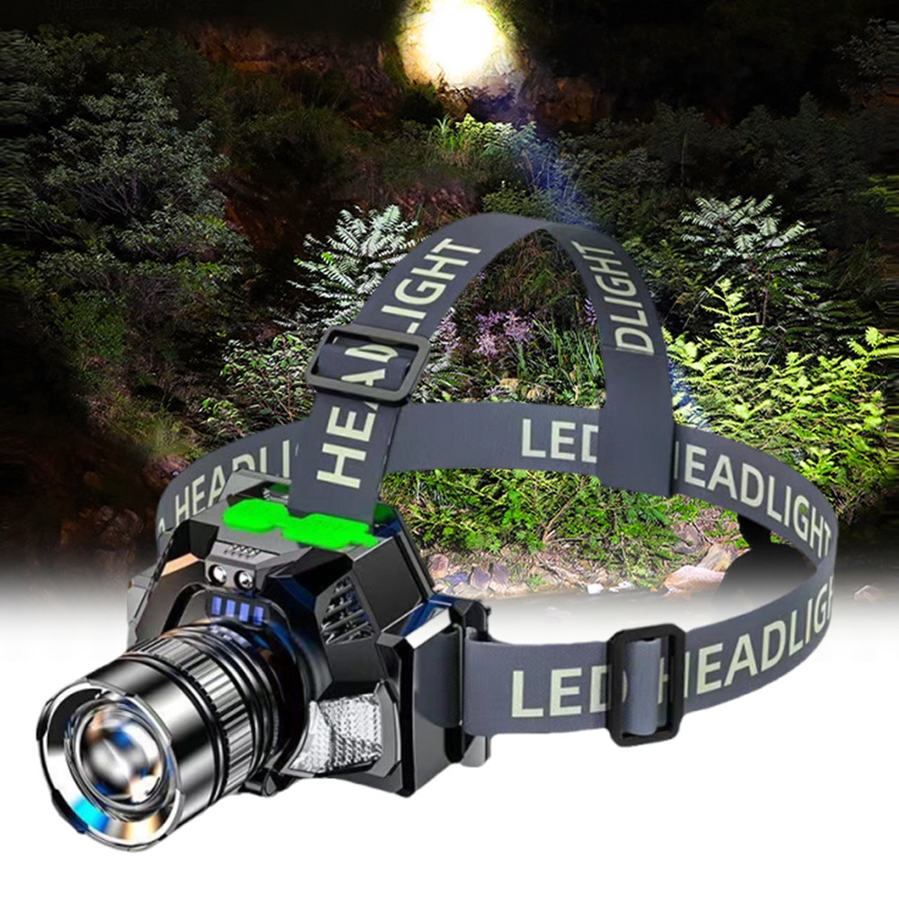 หัวไฟฉาย LED ปรับได้ พลังงานแบตเตอรี่ สำหรับตั้งแคมป์และขี่จักรยานกลางแจ้ง