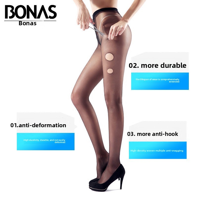 ถุงน่องพันธุ์ย้อย BONAS .Ultra Thin ไม่มีรอยต่อ สีดำ เหมาะสำหรับผู้หญิงในฤดูร้อน