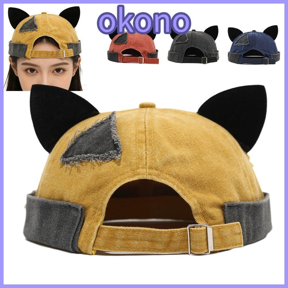 หมวกด็อกเกอร์ OKONO เมโลน ม้วนได้ ไม่มียุบ สีทึบหลากหลาย สไตล์ฮิปฮอป หูแมวน่ารัก แบบเรโทร สำหรับสวมใส่กลางแจ้ง