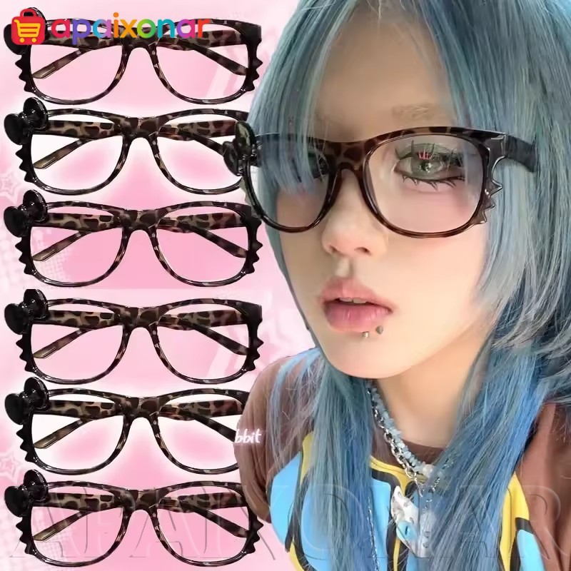 [Happt] 2-1 ชิ้น Vintage Pink Leopard Bowknot Glasses - Y2K Kitten Glasses - No Makeup Decorative - 