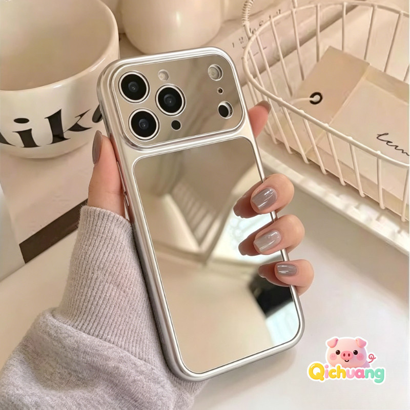 หรูหรา Simple Silver Make-up Mirror Case สําหรับ OPPO Reno 15C 15 Pro Max Mini 14 13 Pro ค้นหา X9 X8S X8 Plus Pro Ultra K12X 5G 4G INS สไตล์ฝาครอบ Ultra-Slim ปลอก