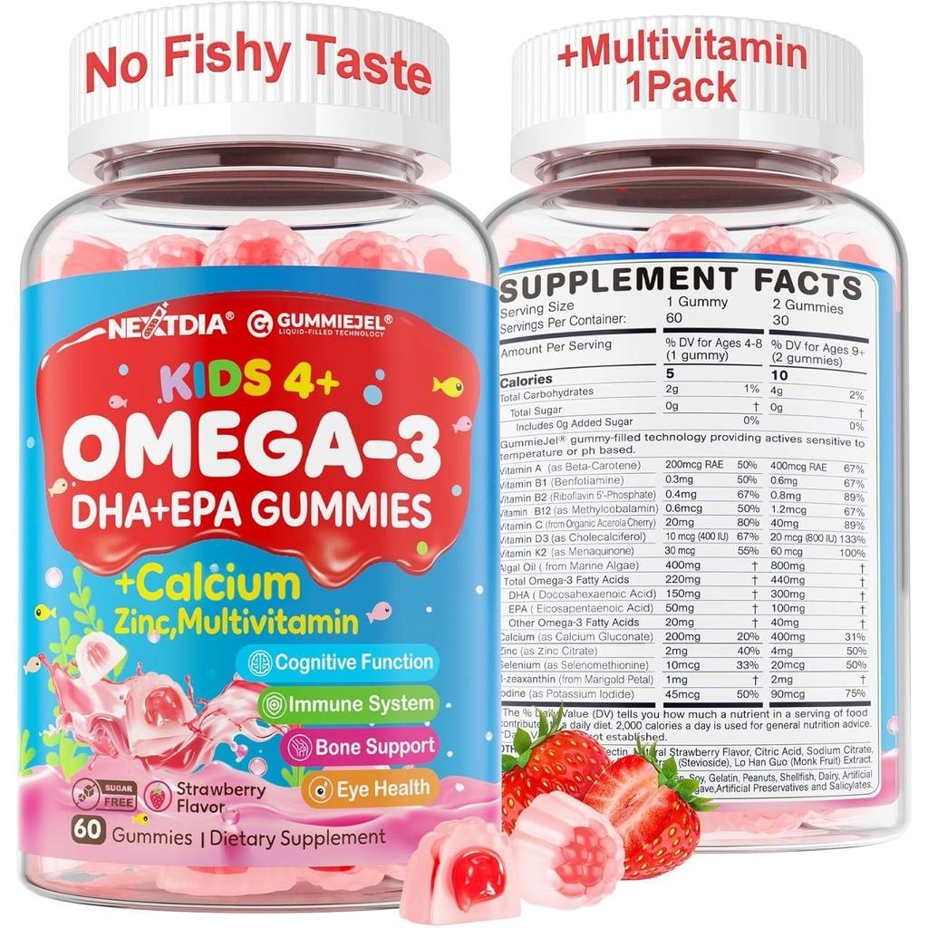 Nextdia Omega 3 (EPADHA) สอดไส้วัยรุ่นหลายแคลเซียม + D3 + K2 + Zinc Plus A B1 B2 B12 C ซีลีเนียมไอโอ