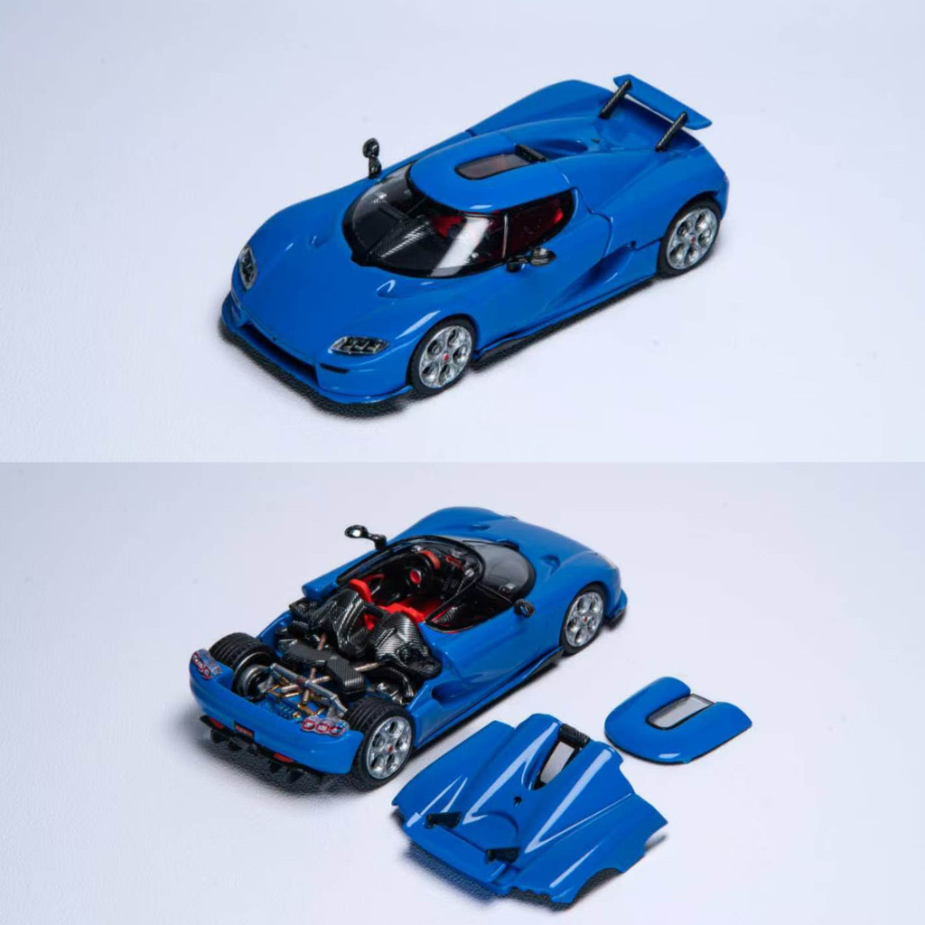 RM 1/64 Koenigsegg CC850 สีฟ้าสีขาวรถDiecastรุ่นของเล่นของขวัญวันเกิด