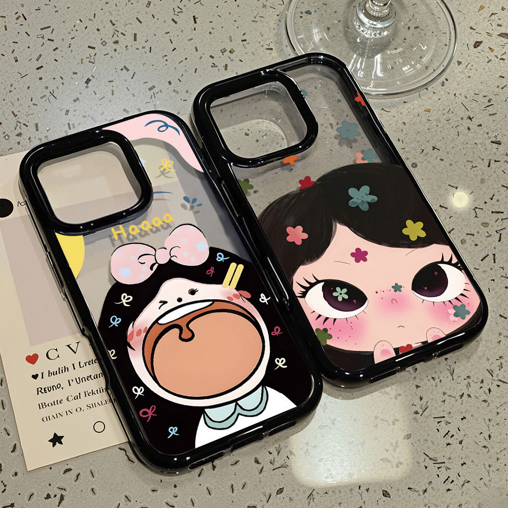สาวน้อยสไตล์การ์ตูน เคส For iPhone 11 13 17 Air 14 12 15 16 Pro Max Clear PC อะคริลิกแบบแข็ง เคสโทรศัพท์ซิลิโคนกันกระแทก