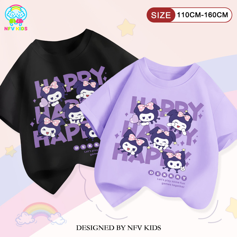 เสื้อยืดแขนสั้นเด็ก💜แฟชั่นเกาหลี สไตล์เกาหลี ลาย Kuromi ผ้าหนายับยากรีดง่าย ใส่สบาย ซึบซับเหงื่อ ผ้าฝ้ายแท YG5461